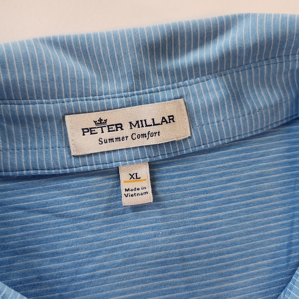 Peter Millar Summer Comfort Men's Blue White Golf Polo Shirt Pine Tree Logo XL - Picture 3 of 5